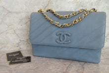 Load image into Gallery viewer, CHANEL  Bias stitch chain shoulder bag Caviar skin Lite blue/Gold hadware Shoulder bag 700080186