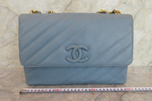 Load image into Gallery viewer, CHANEL  Bias stitch chain shoulder bag Caviar skin Lite blue/Gold hadware Shoulder bag 700080186