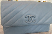 Load image into Gallery viewer, CHANEL  Bias stitch chain shoulder bag Caviar skin Lite blue/Gold hadware Shoulder bag 700080186