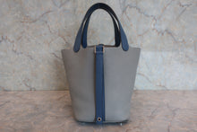 Load image into Gallery viewer, HERMES PICOTIN LOCK TOUCH PM Clemence leather/Swift leather Gris mouette/Blue agate A Engraving Hand bag 800060139