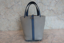 Load image into Gallery viewer, HERMES PICOTIN LOCK TOUCH PM Clemence leather/Swift leather Gris mouette/Blue agate A Engraving Hand bag 800060139