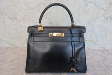 画像をギャラリービューアに読み込む, HERMES/エルメス ケリー28 ボックスカーフ ブラック 〇R刻印 ハンドバッグ 800020056