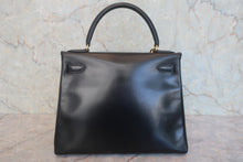 画像をギャラリービューアに読み込む, HERMES/エルメス ケリー28 ボックスカーフ ブラック 〇R刻印 ハンドバッグ 800020056