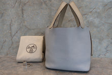 Load image into Gallery viewer, HERMES PICOTIN LOCK TOUCH MM Clemence leather/Swift leather Blue pale/Pearl gray □R Engraving Hand bag 700100079