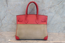 Load image into Gallery viewer, HERMES BIRKIN 30 Toile officier/Graine Couchevel leather Khaki/Rouge vif □H Engraving Hand bag 700070284