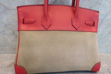 Load image into Gallery viewer, HERMES BIRKIN 30 Toile officier/Graine Couchevel leather Khaki/Rouge vif □H Engraving Hand bag 700070284