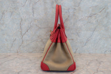 Load image into Gallery viewer, HERMES BIRKIN 30 Toile officier/Graine Couchevel leather Khaki/Rouge vif □H Engraving Hand bag 700070284