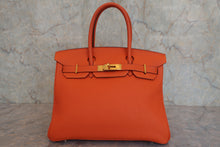画像をギャラリービューアに読み込む, HERMES/エルメス バーキン30 トゴ オレンジ □H刻印 ハンドバッグ 800040148