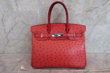 將圖片載入圖庫檢視器 HERMES/エルメス バーキン30 オーストリッチ ルージュ □I刻印 ハンドバッグ 700040107