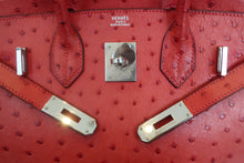 將圖片載入圖庫檢視器 HERMES/エルメス バーキン30 オーストリッチ ルージュ □I刻印 ハンドバッグ 700040107