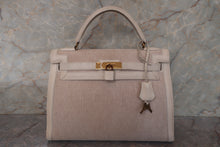 画像をギャラリービューアに読み込む, HERMES/エルメス ケリー32 トワルアッシュ/レザー ベージュ/ホワイト 〇U刻印 ハンドバッグ 700080200
