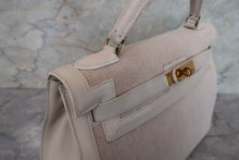 画像をギャラリービューアに読み込む, HERMES/エルメス ケリー32 トワルアッシュ/レザー ベージュ/ホワイト 〇U刻印 ハンドバッグ 700080200