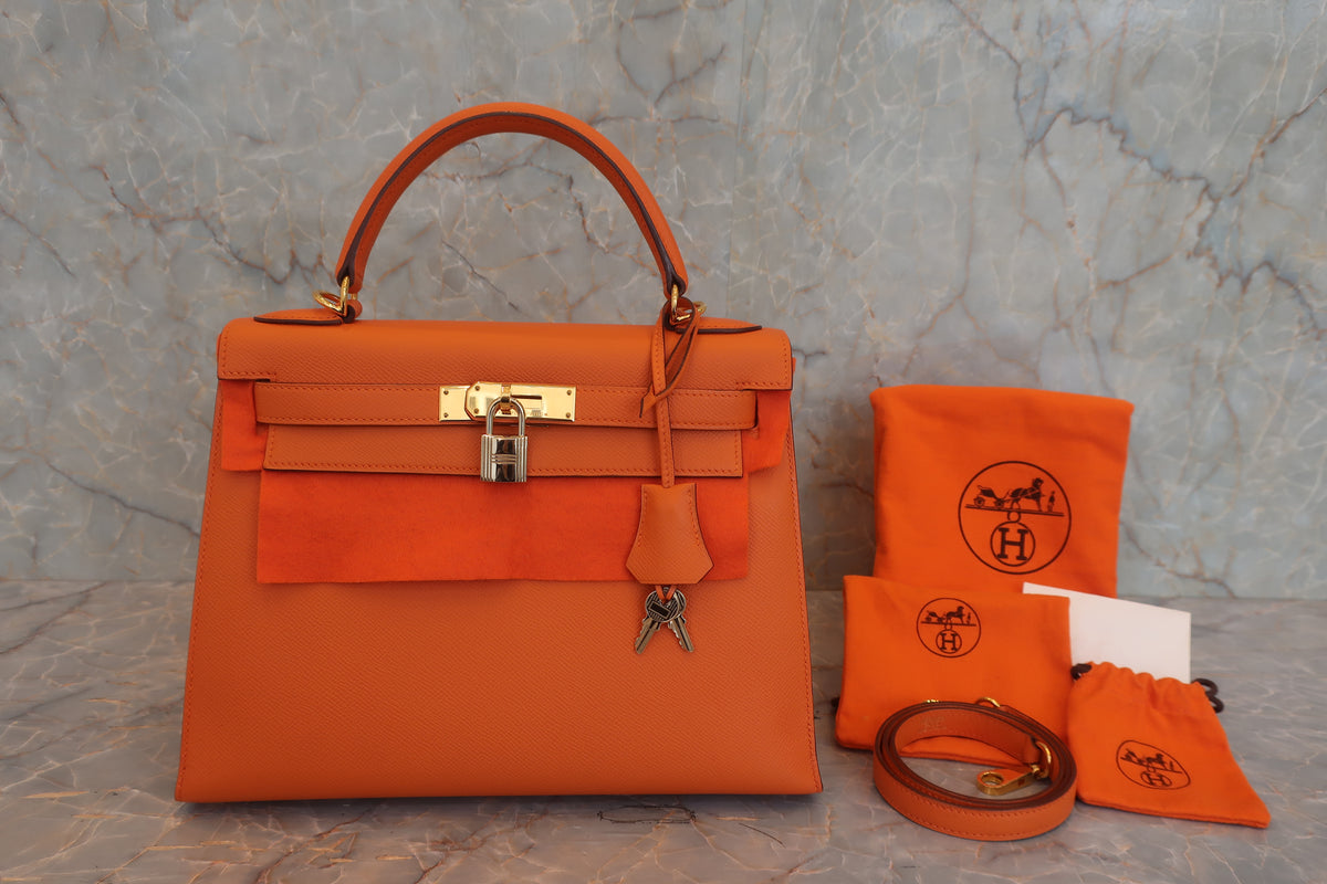 HERMES／エルメス ケリー28 ヴォーエプソン オレンジ □J刻印