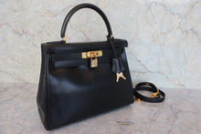 将图片加载到图库查看器,HERMES KELLY 28 Box carf leather Black 〇Z刻印 Shoulder bag 800090146