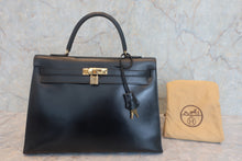 将图片加载到图库查看器,HERMES KELLY 35 Box carf leather Black 〇P刻印 Hand bag 800020062