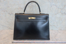 将图片加载到图库查看器,HERMES KELLY 35 Box carf leather Black 〇P刻印 Hand bag 800020062