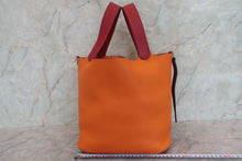 Load image into Gallery viewer, HERMES PICOTIN LOCK TOUCH GM Clemence leather/Swift leather Orange/Rouge grenet X Engraving Hand bag 700110144