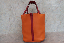 Load image into Gallery viewer, HERMES PICOTIN LOCK TOUCH GM Clemence leather/Swift leather Orange/Rouge grenet X Engraving Hand bag 700110144