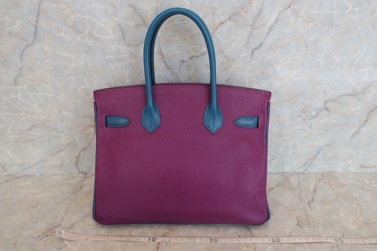 HERMES Togo Leather Birkin 25 Bag Purple