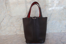 Load image into Gallery viewer, HERMES PICOTIN PM Bi-color Clemence leather/Epsom leather Chocolat/Rouge garance □J Engraving Hand bag 700090102