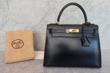 画像をギャラリービューアに読み込む, HERMES/エルメス ケリー28 ボックスカーフ ブラック 〇T刻印 ハンドバッグ 700120233