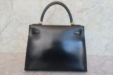 画像をギャラリービューアに読み込む, HERMES/エルメス ケリー28 ボックスカーフ ブラック 〇T刻印 ハンドバッグ 700120233