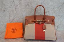 画像をギャラリービューアに読み込む, HERMES/エルメス バーキン35 バレニア/トワルアッシュ フィセル/パプリカ/フォーブ □R刻印 ハンドバッグ 800010006