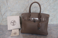 Load image into Gallery viewer, HERMES BIRKIN 30 Clemence leather Etoupe gray □M Engraving Hand bag 700120066
