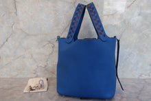 Load image into Gallery viewer, HERMES PICOTIN LOCK PM Tressage Epsom leather Blue zellige/Blue encre/Rouge H C Engraving Hand bag 700090139