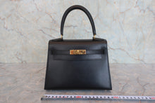 Load image into Gallery viewer, HERMES MINI KELLY 20 Box carf leather Black □A Engraving Shoulder bag 800060207