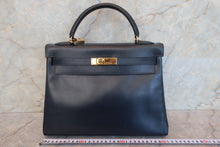 将图片加载到图库查看器,HERMES KELLY 32 Box carf leather Navy ○W刻印 Shoulder bag 700100146
