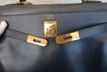 将图片加载到图库查看器,HERMES KELLY 32 Box carf leather Navy ○W刻印 Shoulder bag 700100146