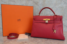 将图片加载到图库查看器,HERMES KELLY 32 Graine Couchevel leather Rouge vif 〇X刻印 Shoulder bag 800050067