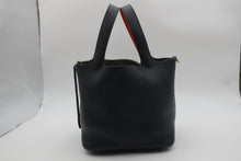 Load image into Gallery viewer, HERMES PICOTIN LOCK ECLAT MM Clemence leather/Swift leather Blue Indigo/Orange poppy X Engraving Hand bag 800090244