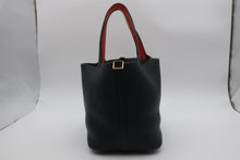 Load image into Gallery viewer, HERMES PICOTIN LOCK ECLAT MM Clemence leather/Swift leather Blue Indigo/Orange poppy X Engraving Hand bag 800090244
