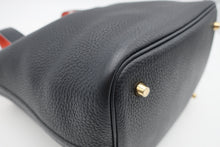 Load image into Gallery viewer, HERMES PICOTIN LOCK ECLAT MM Clemence leather/Swift leather Blue Indigo/Orange poppy X Engraving Hand bag 800090244