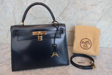 將圖片載入圖庫檢視器 HERMES/エルメス ケリー28 ボックスカーフ ネイビー 〇J刻印 ショルダーバッグ 700090117