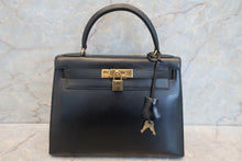 画像をギャラリービューアに読み込む, HERMES/エルメス ケリー28 ボックスカーフ ブラック 〇T刻印 ハンドバッグ 7000010230
