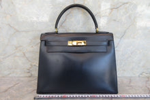 画像をギャラリービューアに読み込む, HERMES/エルメス ケリー28 ボックスカーフ ネイビー 〇J刻印 ハンドバッグ 700060052