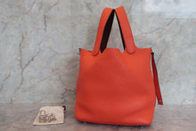 Load image into Gallery viewer, HERMES PICOTIN LOCK Eclat MM Clemence leather/Swift leather Orange poppy/Bordeaux A Engraving Hand bag 700070078