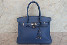 Load image into Gallery viewer, HERMES BIRKIN 30 Clemence leather Blue □K Engraving Hand bag 700090177