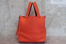 Load image into Gallery viewer, HERMES PICOTIN LOCK Eclat MM Clemence leather/Swift leather Orange poppy/Bordeaux A Engraving Hand bag 700070078