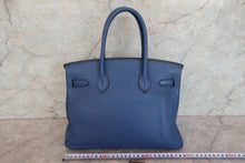 Load image into Gallery viewer, HERMES BIRKIN 30 Clemence leather Blue □K Engraving Hand bag 700090177