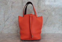 Load image into Gallery viewer, HERMES PICOTIN LOCK Eclat MM Clemence leather/Swift leather Orange poppy/Bordeaux A Engraving Hand bag 700070078