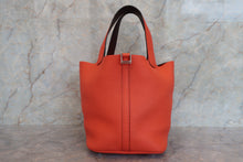 Load image into Gallery viewer, HERMES PICOTIN LOCK Eclat MM Clemence leather/Swift leather Orange poppy/Bordeaux A Engraving Hand bag 700070078