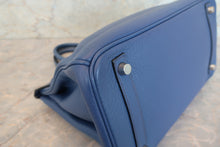Load image into Gallery viewer, HERMES BIRKIN 30 Clemence leather Blue □K Engraving Hand bag 700090177