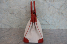 Load image into Gallery viewer, HERMES HAUT A COURROIRE 32 Toile H/Box carf leather Beige/Brique 〇Y Engraving Hand bag 800080158