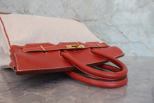 Load image into Gallery viewer, HERMES HAUT A COURROIRE 32 Toile H/Box carf leather Beige/Brique 〇Y Engraving Hand bag 800080158