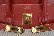 Load image into Gallery viewer, HERMES HAUT A COURROIRE 32 Toile H/Box carf leather Beige/Brique 〇Y Engraving Hand bag 800080158