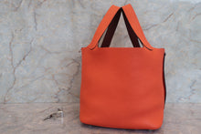 Load image into Gallery viewer, HERMES PICOTIN LOCK Eclat MM Clemence leather/Swift leather Orange poppy/Bordeaux A Engraving Hand bag 700100216